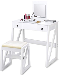 comprar COSTWAY Escritorio Tocador blanco con espejo plegable barato