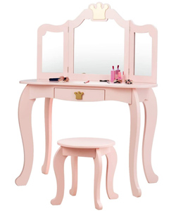 comprar COSTWAY Tocador con Taburete y Espejo para Niña rosa barato