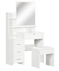 Comprar HOMCOM Mesa de Maquillaje blanca con Cajones, Compartimientos y asiento