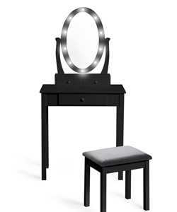 comprar IDMarket Tocador Bella Madera Negro con espejo LED y taburete