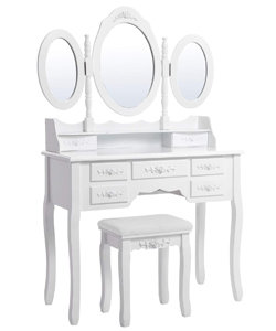 comprar Songmics Tocador clásico blanco con Taburete, 3 Espejos y 7 Cajones