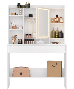 Comprar VASAGLE Mesa de Maquillaje grande con Espejo, Estantes y 2 Cajones