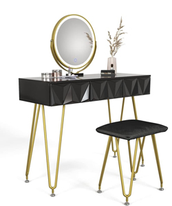 comprar Vicco Tocador Negro Brillo Intenso con Espejo LED y Taburete Ruby