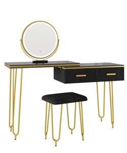 Comprar Vicco Tocador Negro Brillo grande, con Espejo LED y Taburete Zoey