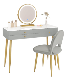 Comprar WOLTU Tocador Maquillaje grande con Espejo de Luz Regulable en 3 Niveles gris y dorado